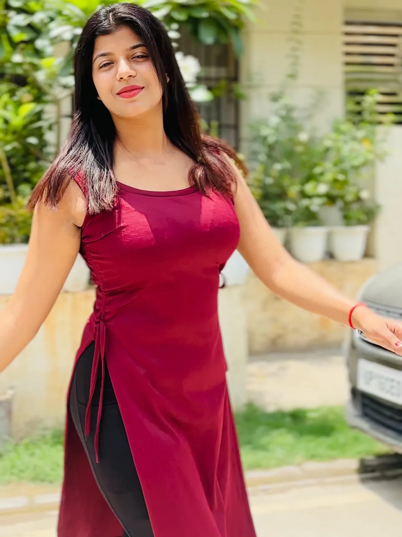 Wine Whirl Slit Kurti
