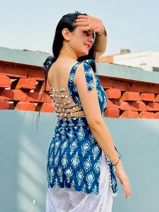Midnight Bloom Tie-Up Short Kurti